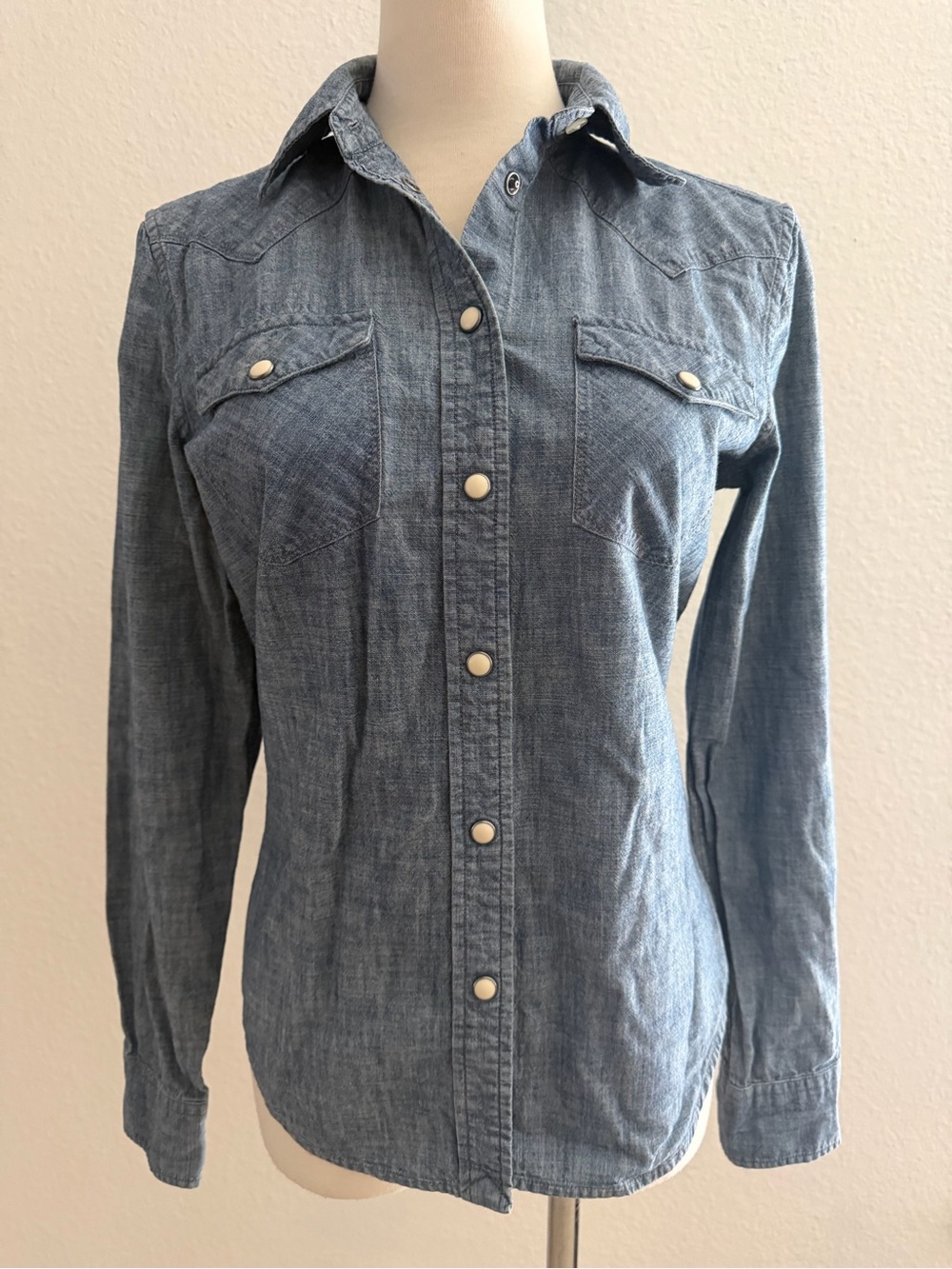 Lauren Jeans Co Ralph Lauren Denim Chambray Pearl Snap Western Shirt